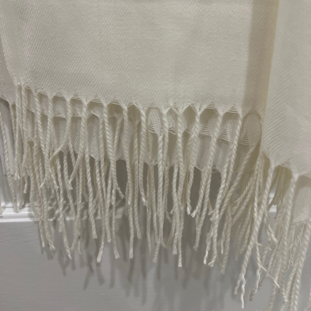Elegant Cream Scarf with Fringe - Picture 2 of 3